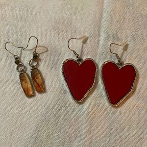 Heart-Shaped Red and Silver Earrings